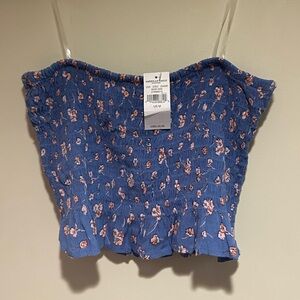 American Eagle Blue and Pink Floral Crop Top Sz Med